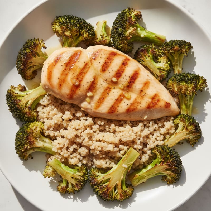Grilled Chicken Breast with Quinoa and Roasted Broccoli
