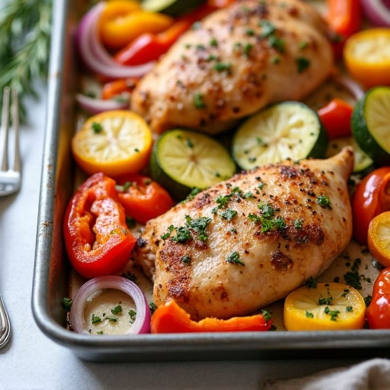 Sheet Pan Herb-Roasted Chicken with Rainbow Vegetables