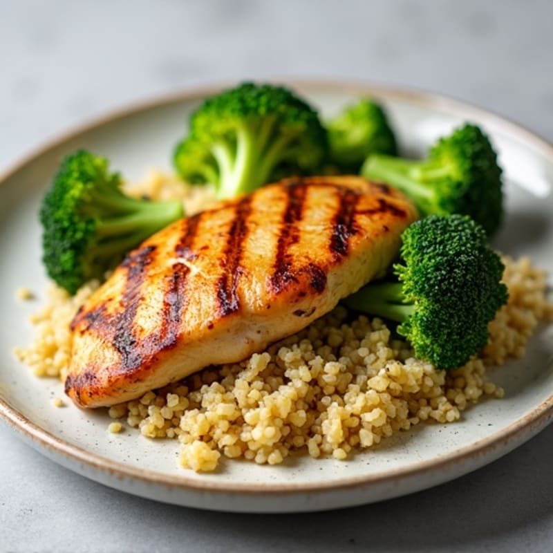 Grilled Chicken Breast with Roasted Broccoli and Quinoa