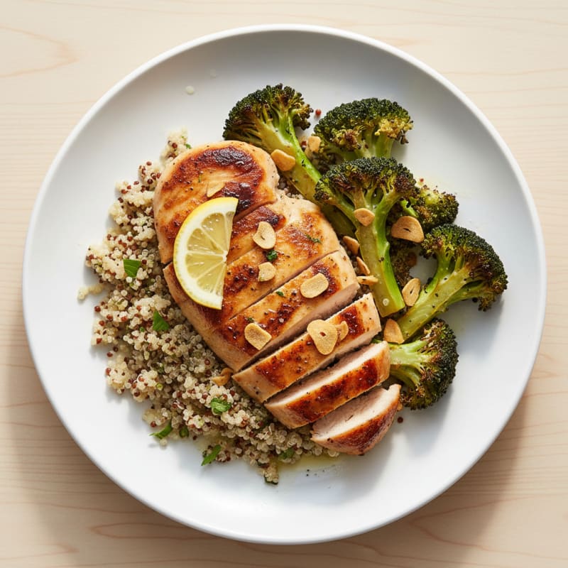 Seared Chicken Breast with Roasted Broccoli and Quinoa