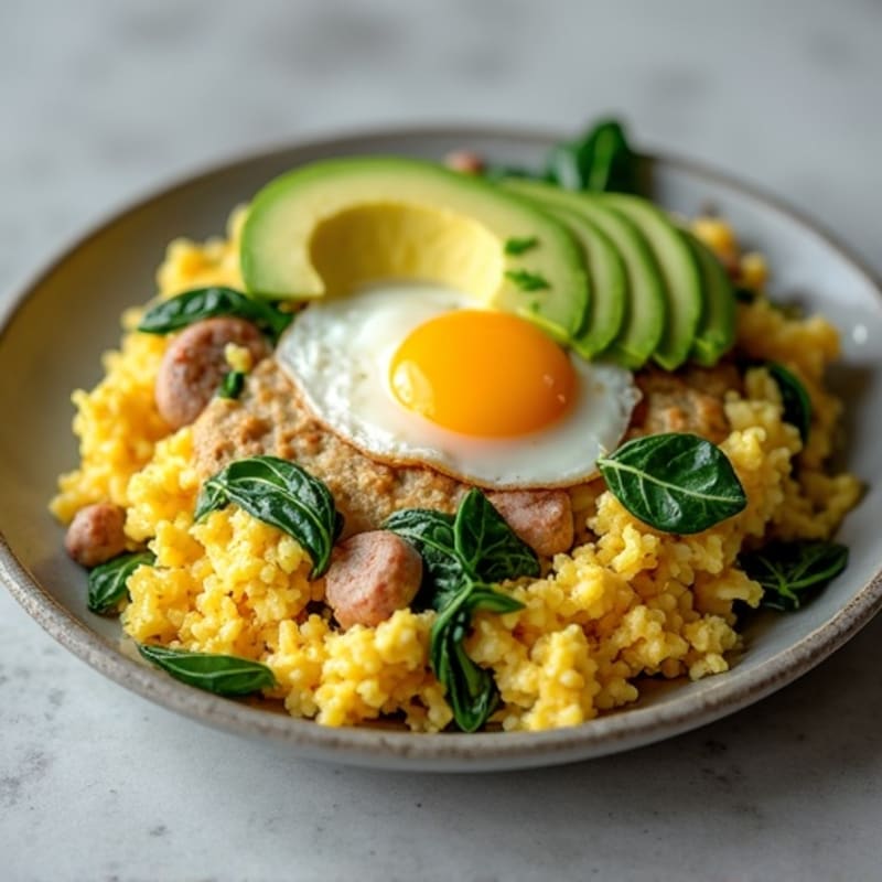 Egg White Scramble with Turkey Sausage and Spinach
