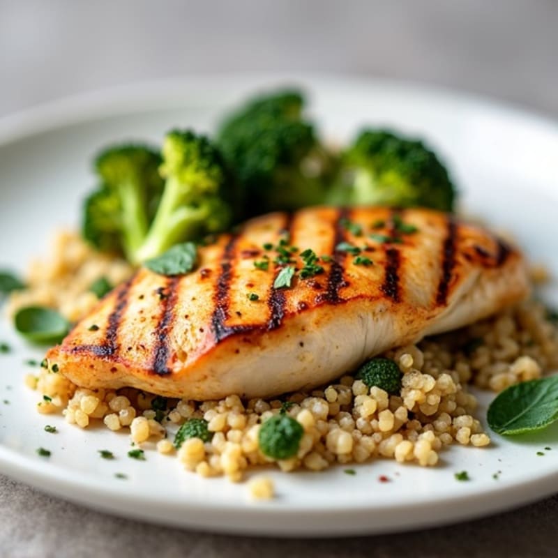 Grilled Chicken Breast with Quinoa and Roasted Broccoli