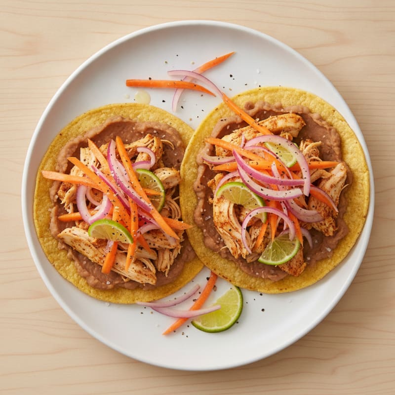 Chicken and Bean Tostadas with Pickled Onions