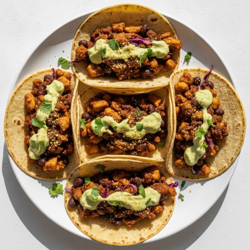 Jackfruit Adobo Tacos with Avocado Crema