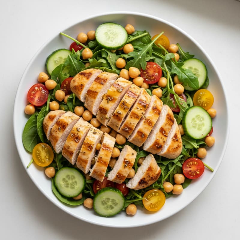 Grilled Chicken Breast Salad with Chickpeas and Lemon Vinaigrette