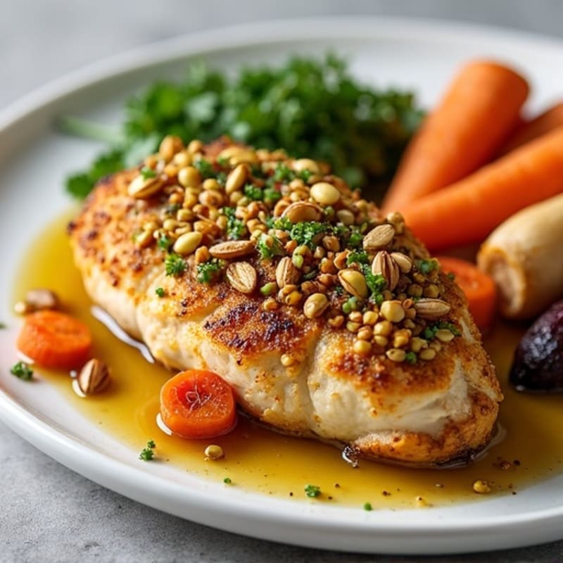 Pistachio-Crusted Chicken Breast with Roasted Root Vegetables