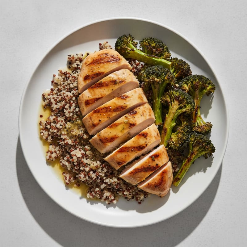 Grilled Chicken Breast with Quinoa and Roasted Broccoli