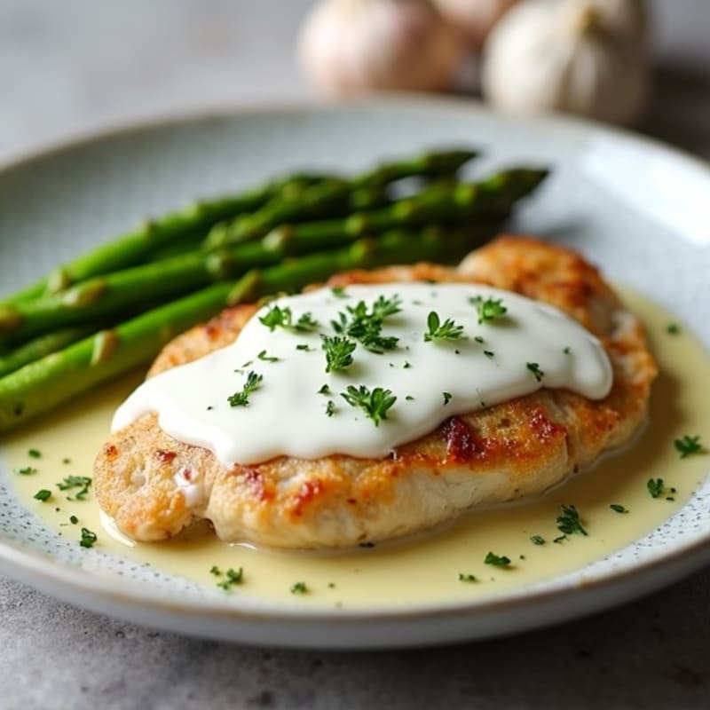 Creamy Garlic Herb Chicken with Roasted Asparagus