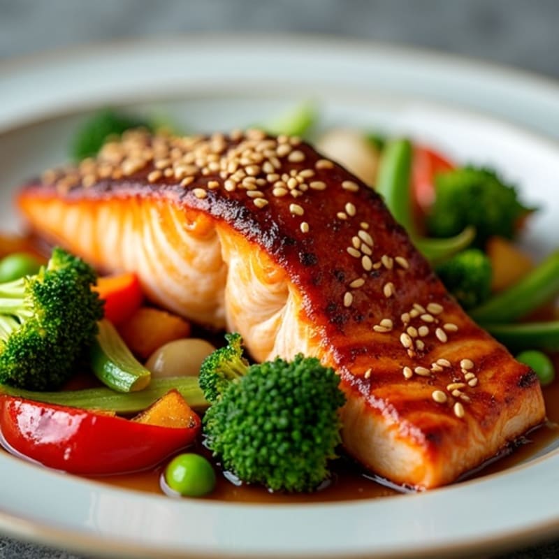Honey-Ginger Glazed Salmon with Sesame Vegetables