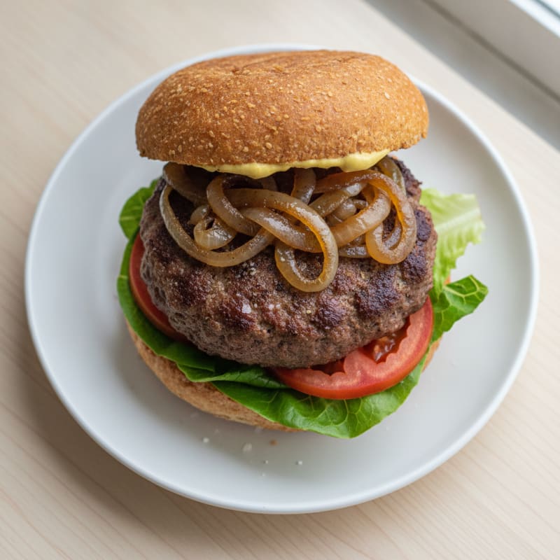 Classic Beef Burger with Caramelized Onions