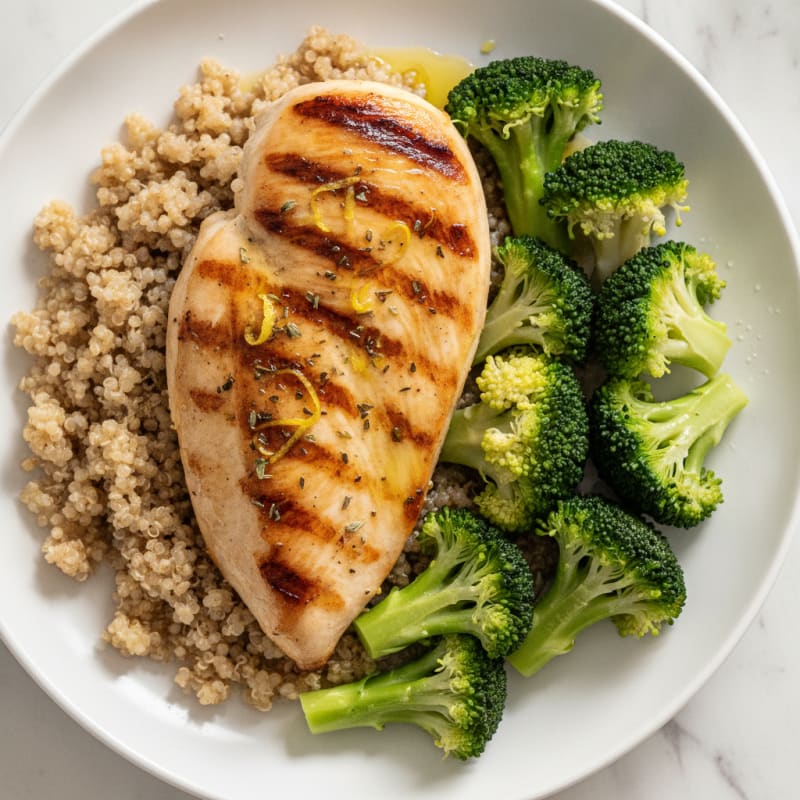 Grilled Chicken Breast with Quinoa and Steamed Broccoli