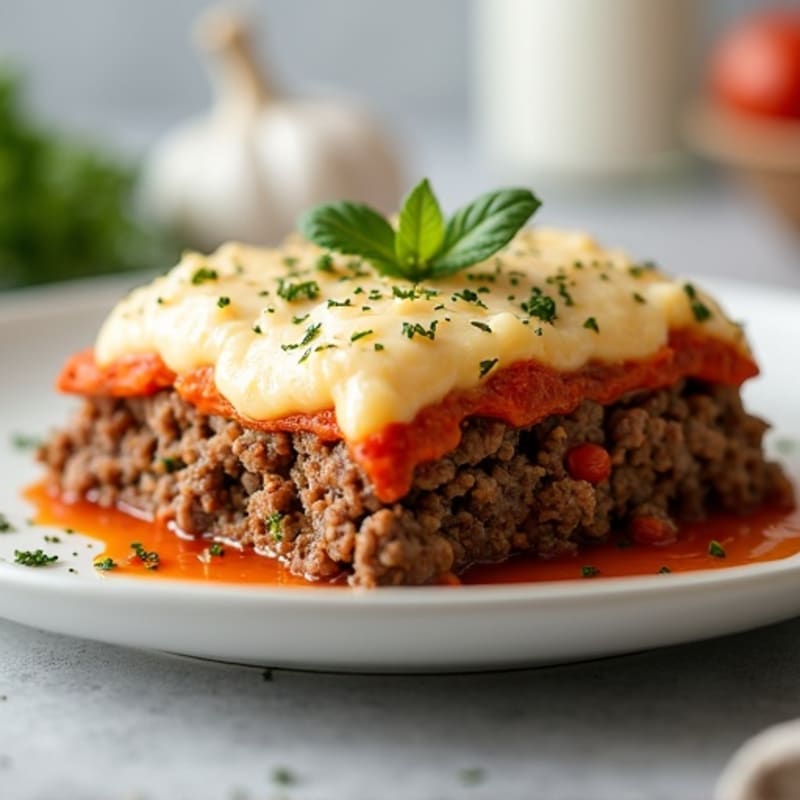 Lean Ground Beef and Eggplant Bake with Creamy Cauliflower Topping