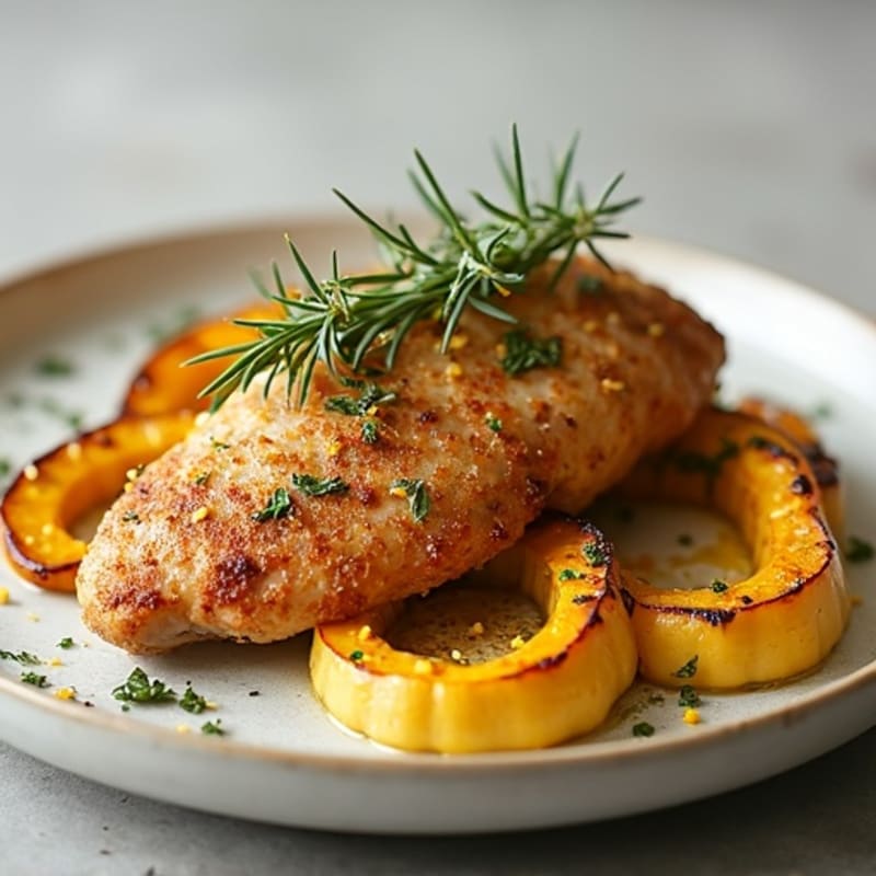 Roasted Calabaza with Herb-Crusted Chicken