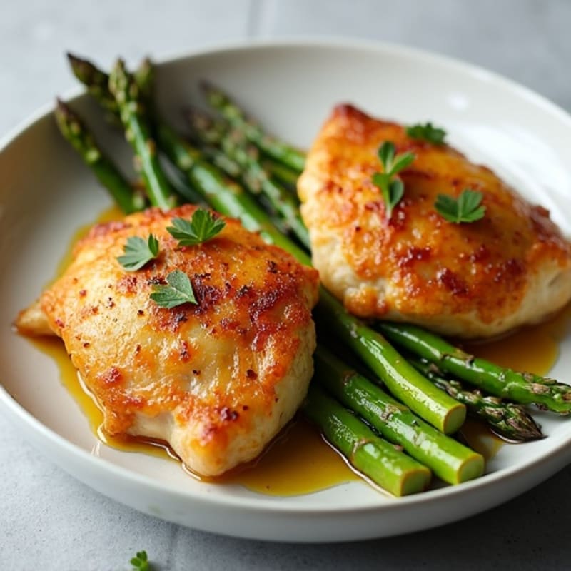 Crispy Lemon Herb Roasted Chicken Thighs with Roasted Asparagus