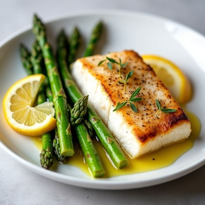 Seared White Fish with Roasted Asparagus