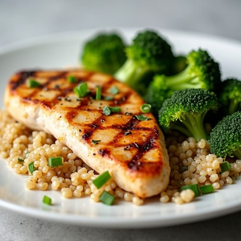 Grilled Chicken Breast with Quinoa and Roasted Broccoli