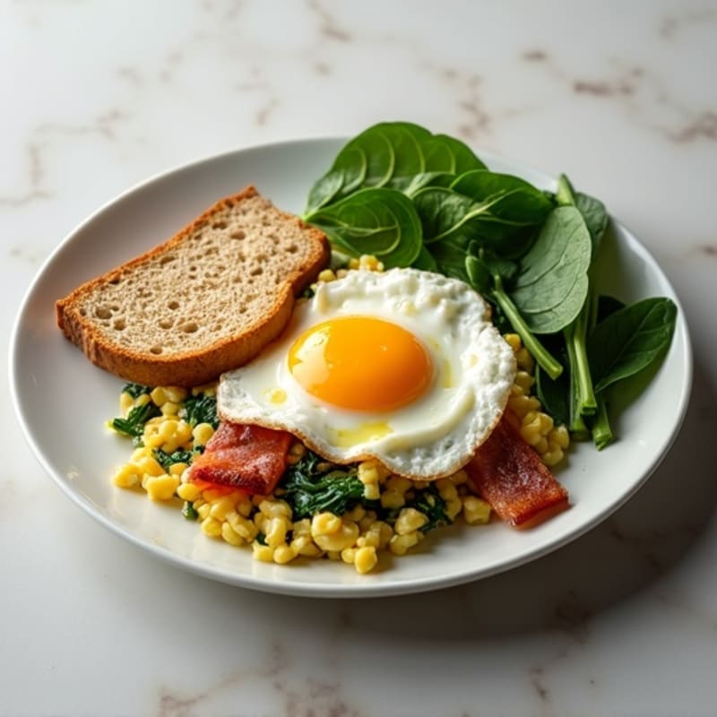 Cottage Cheese Scramble with Spinach and Turkey Bacon