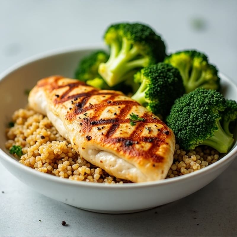 Grilled Chicken Breast with Quinoa and Roasted Broccoli