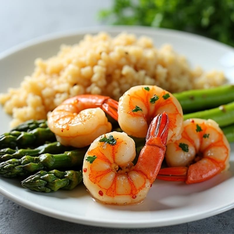 Lemon Garlic Pan-Seared Shrimp with Roasted Asparagus