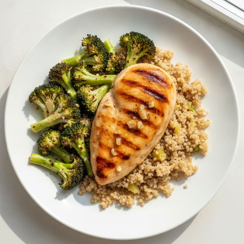 Grilled Chicken Breast with Quinoa and Roasted Broccoli
