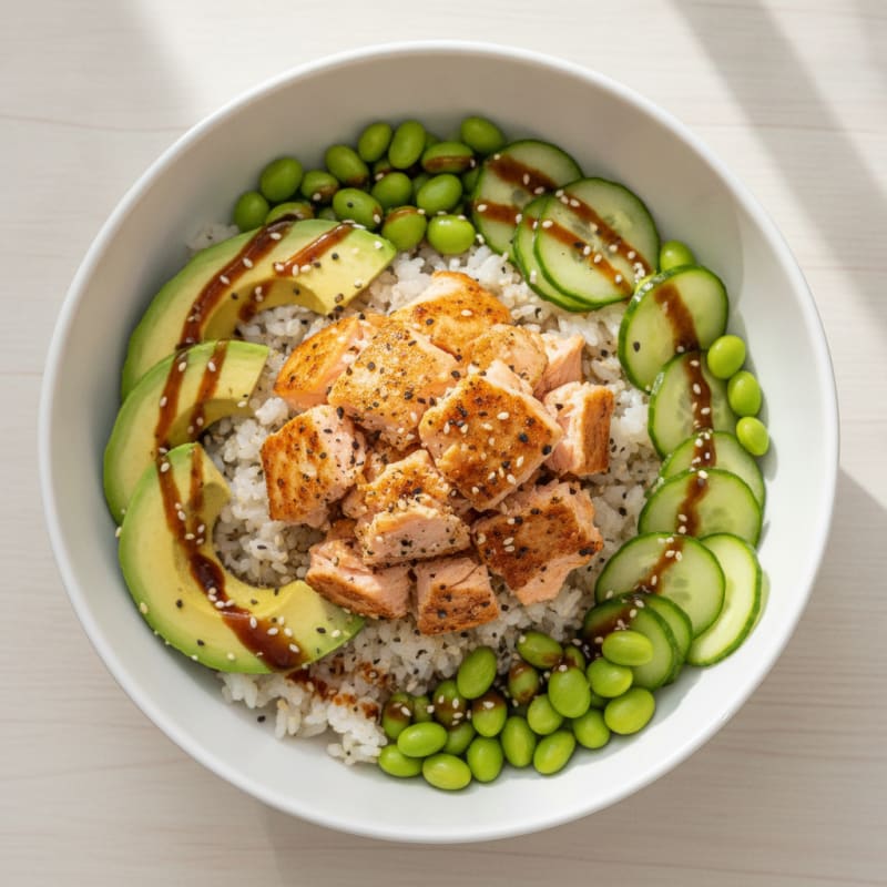 Salmon Sushi Rice Bowl with Avocado