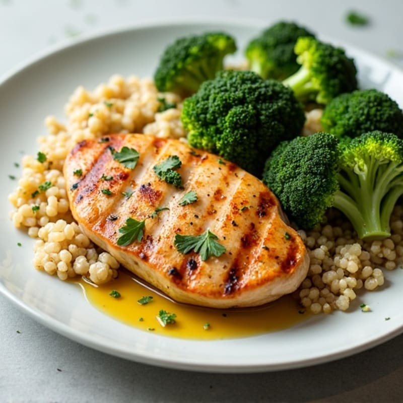 Grilled Chicken Breast with Quinoa and Roasted Broccoli