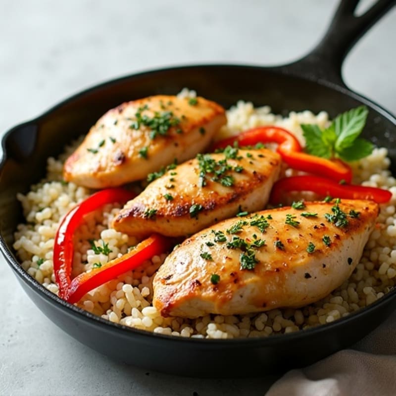 Skillet Chicken and Rice with Savory Herbs and Bell Peppers