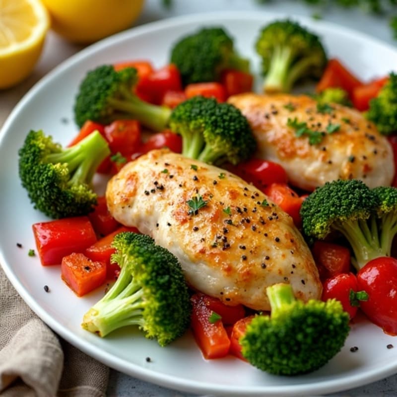 Sheet Pan Lemon Garlic Chicken with Roasted Broccoli and Bell Peppers