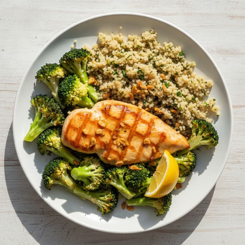 Grilled Chicken Breast with Quinoa and Steamed Broccoli