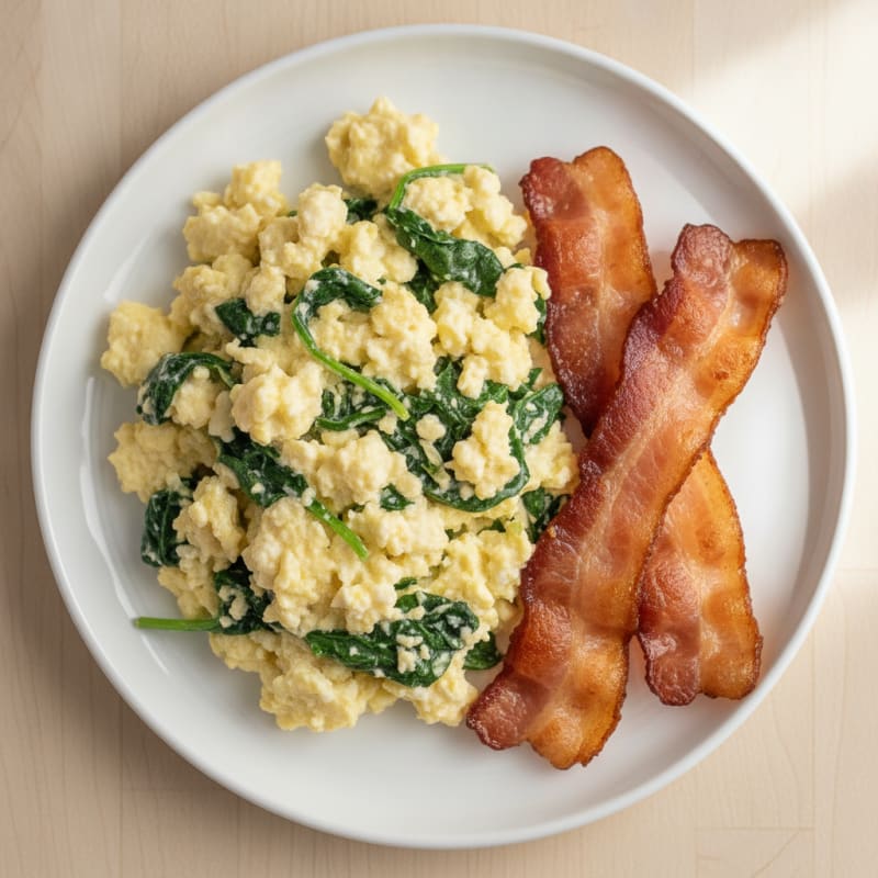 Cottage Cheese Scramble with Spinach and Turkey Bacon