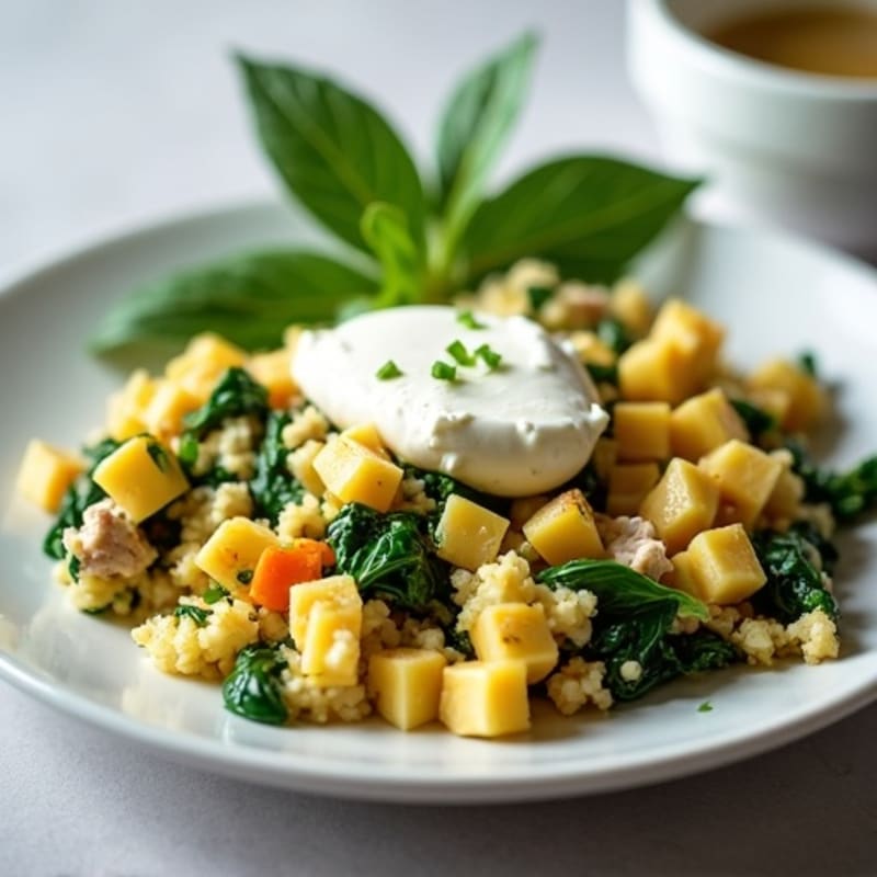 Egg White and Turkey Spinach Scramble with Cottage Cheese