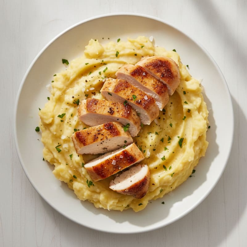 Buttery Garlic Parmesan Mashed Potatoes with Pan-Seared Chicken