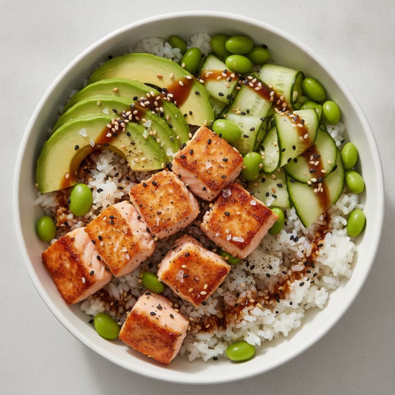 Sushi Rice Bowl with Salmon and Avocado