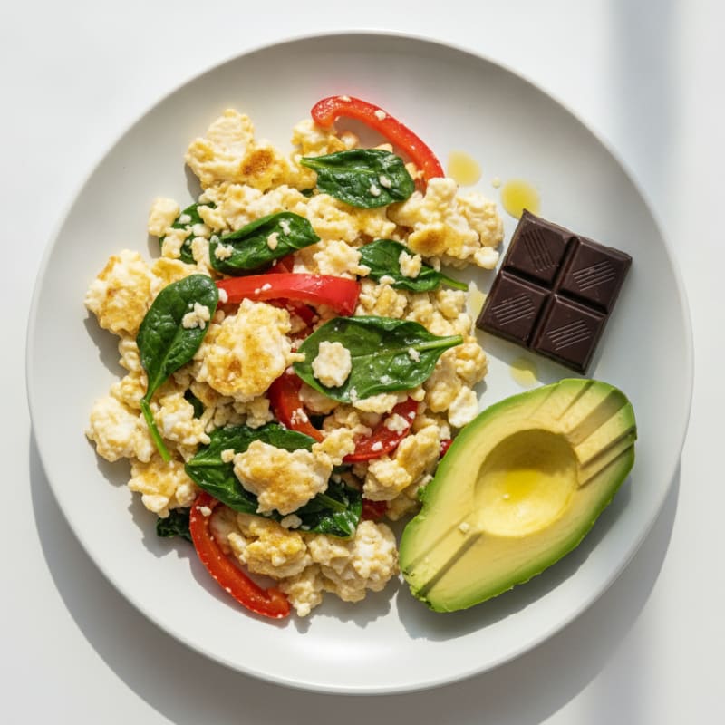 Spinach and Egg White Scramble with Sautéed Peppers