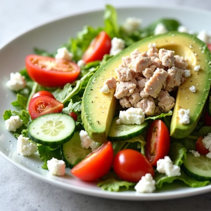 Creamy Tuna and Avocado Salad with Feta and Crisp Vegetables