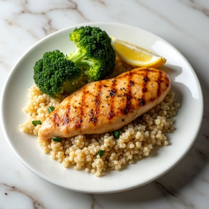 Grilled Chicken Breast with Roasted Broccoli and Quinoa