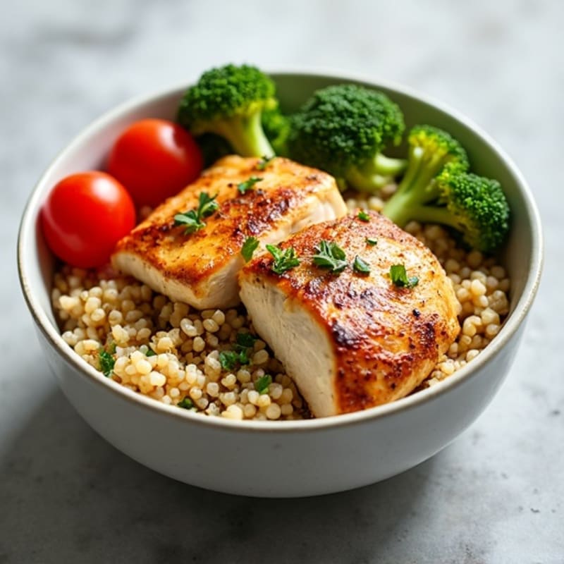 Herb-Roasted Chicken and Quinoa Bowl with Fresh Vegetables