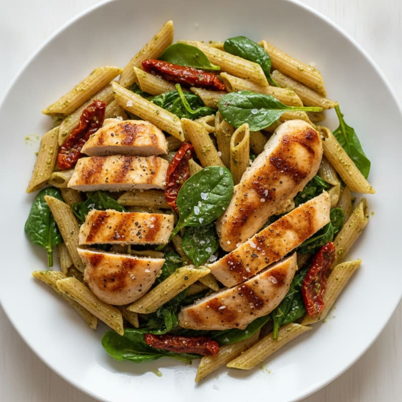 Pesto Chicken Pasta with Sun-Dried Tomatoes