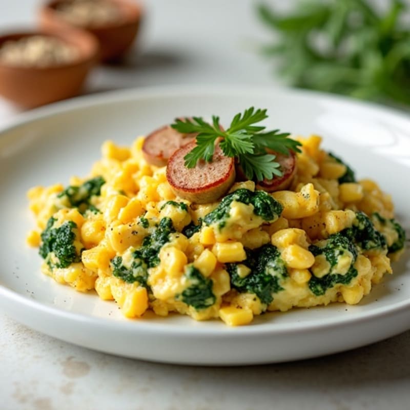Egg White Scramble with Turkey Sausage and Sautéed Spinach