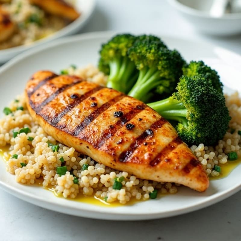 Grilled Chicken Breast with Quinoa and Roasted Broccoli