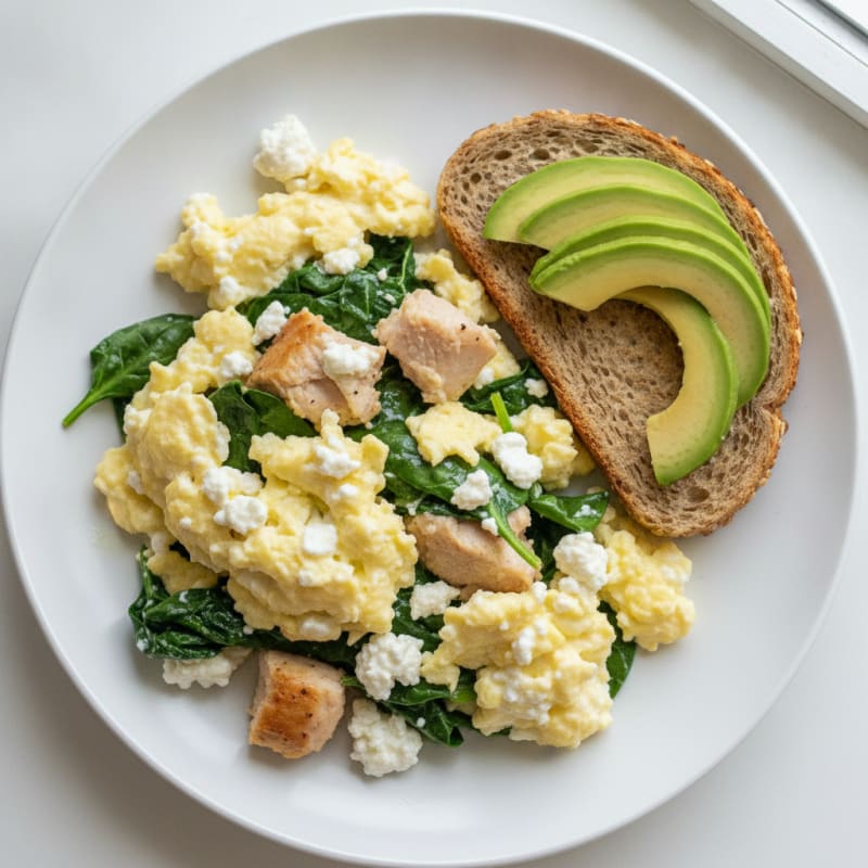 Cottage Cheese Scramble with Spinach and Roasted Turkey