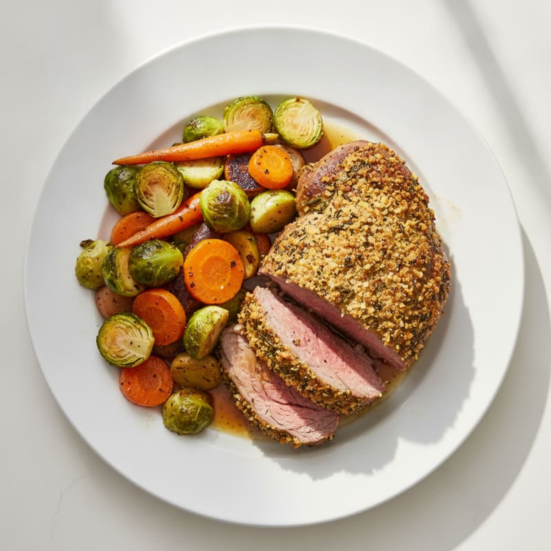 Herb-Crusted Lamb Leg with Roasted Vegetables