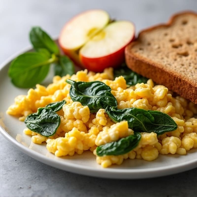 Egg White Scramble with Lean Turkey and Sautéed Spinach (with Toast & Apple Side)