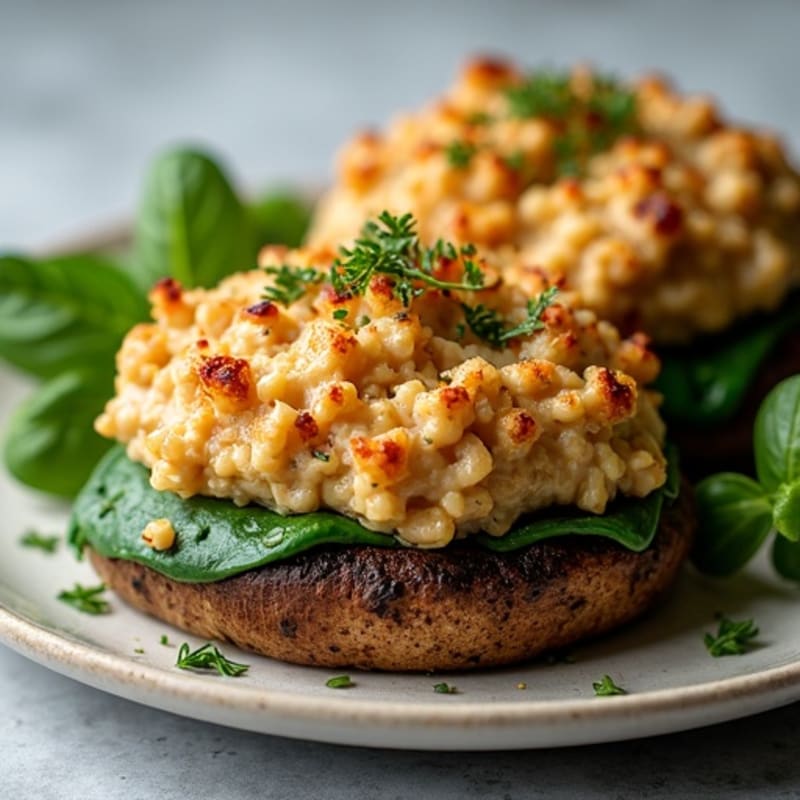 Baked Portobello Mushrooms Stuffed with Savory Ground Turkey and Fresh Herbs