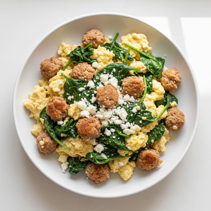 Egg White and Turkey Sausage Scramble with Spinach and Feta