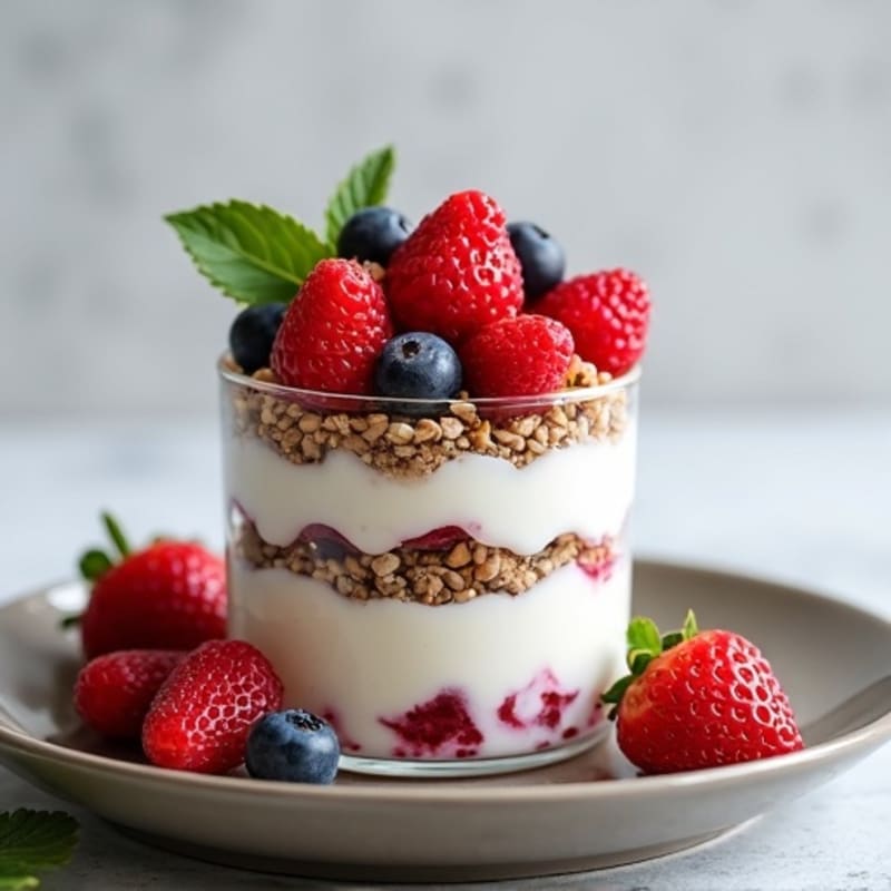 Greek Yogurt Parfait with Mixed Berries, Hemp Seeds & Protein Bar Crumble