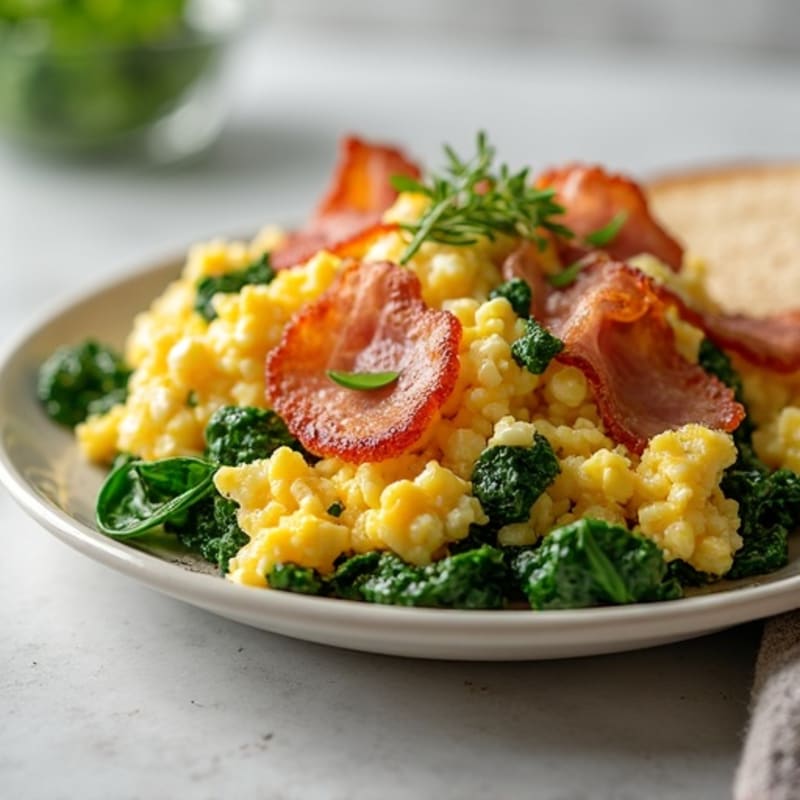 Cottage Cheese Scramble with Spinach and Turkey Bacon