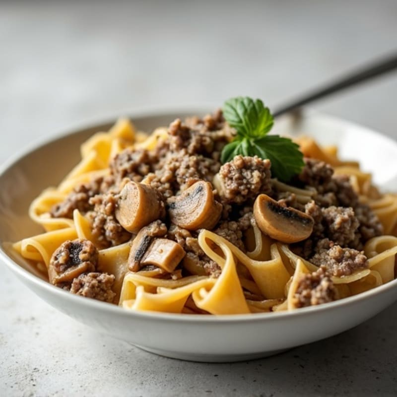 Lean Beef and Creamy Mushroom Skillet with Whole Wheat Pasta
