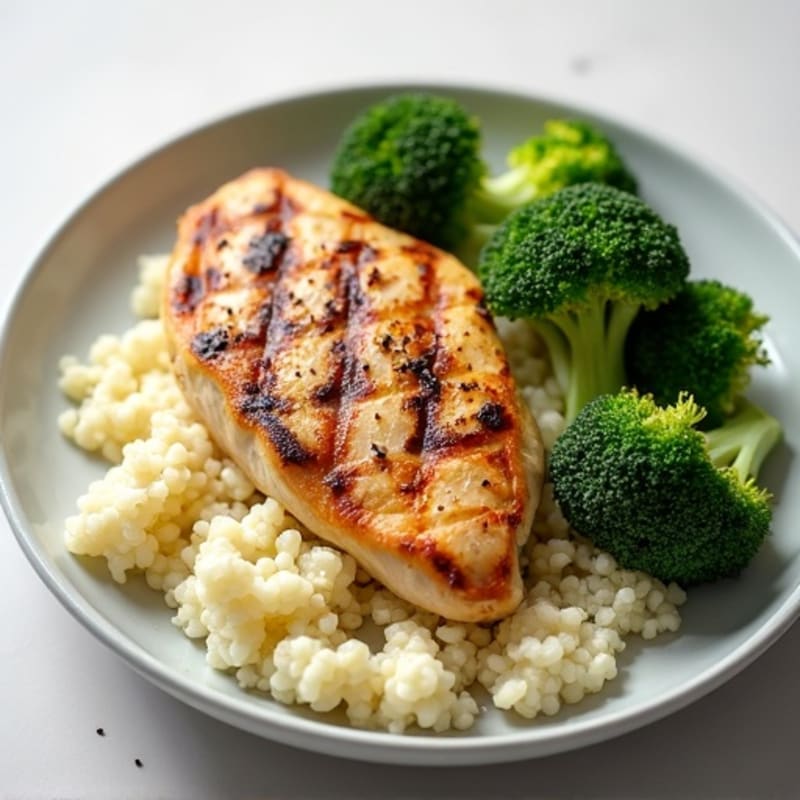 Grilled Chicken Breast with Roasted Broccoli and Cauliflower Rice