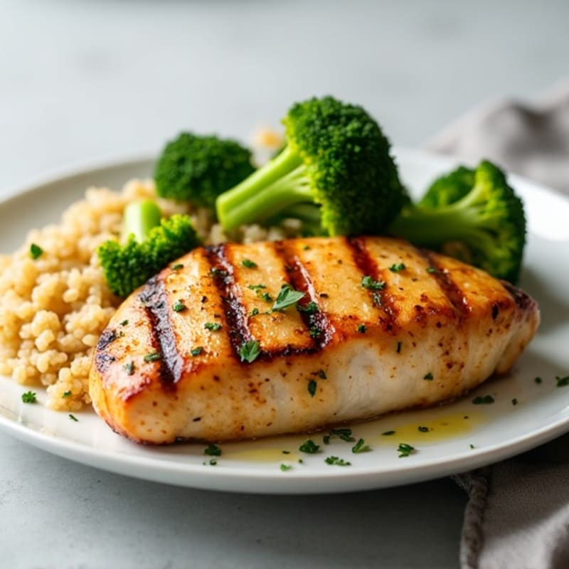 Grilled Chicken Breast with Roasted Broccoli and Quinoa